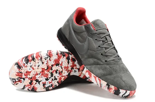 Nike Gray Red Low-Top Suede-Mesh Upper Sneakers 4