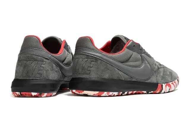 Nike Gray Red Low-Top Suede-Mesh Upper Sneakers 5