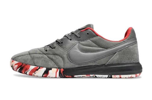 Nike Gray Red Low-Top Suede-Mesh Upper Sneakers 7