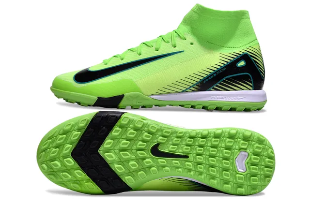 Nike Vert Noir Col de Chaussette Tricoté Neon Lime Supérieur Turf Chaussures de Football 6