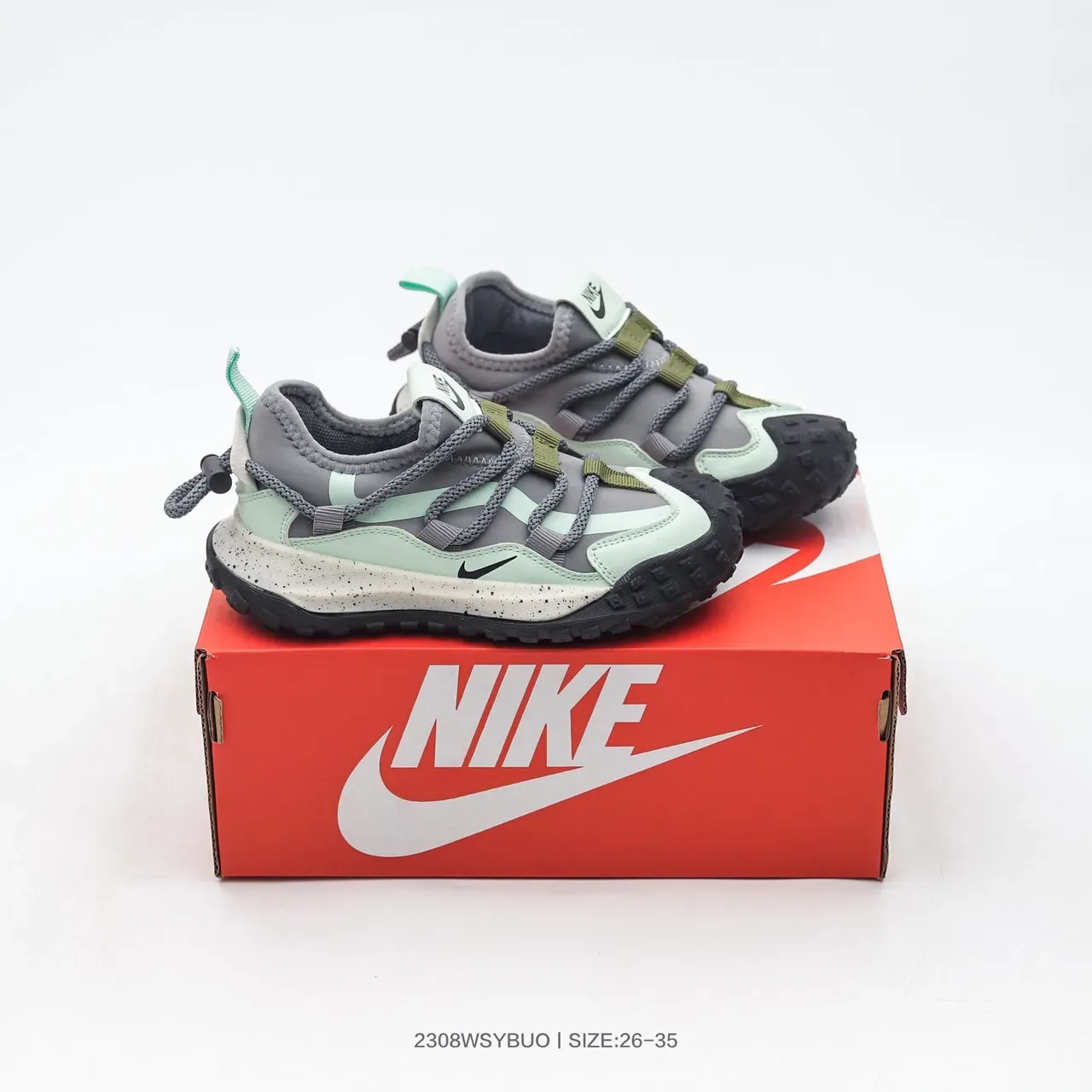 Nike Green Gray Laceless Strap Closure Speckled Midsole Lifestyle Sneakers 15