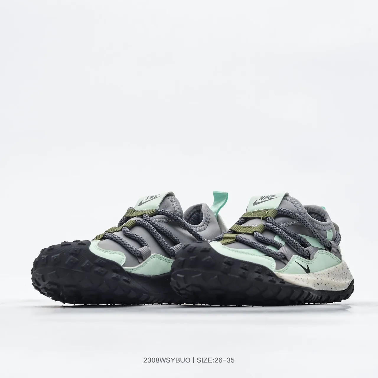 Nike Green Gray Laceless Strap Closure Speckled Midsole Lifestyle Sneakers 16