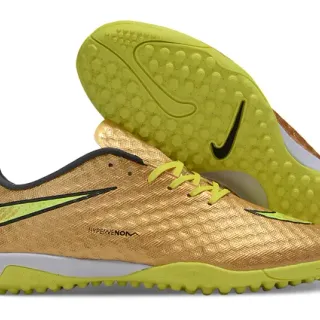 Nike Hypervenom Gold Yellow Metallic Textured Upper Neon Accents Turf Soccer Shoes