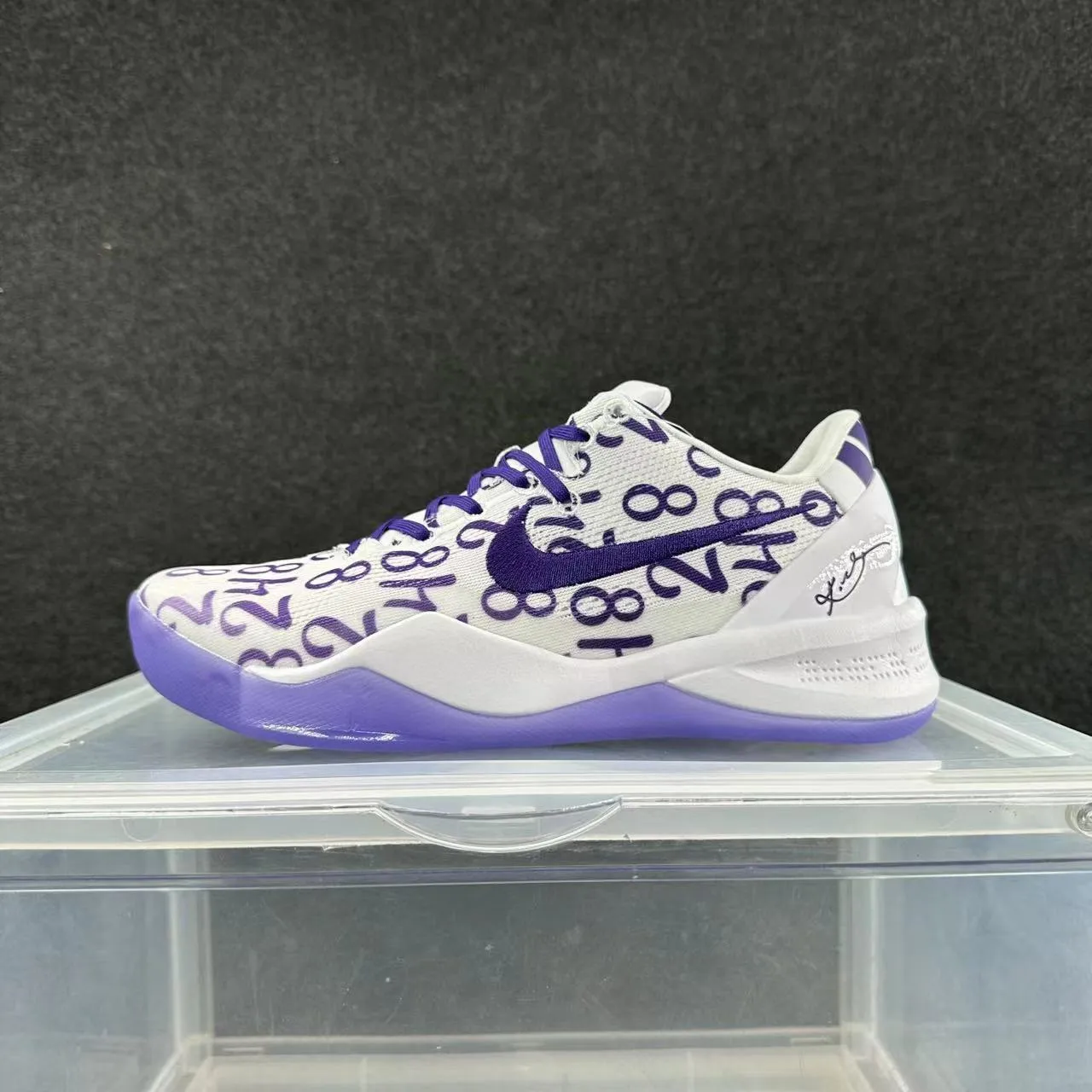 Nike Kobe 8 System White Purple Digit Print Basketball Shoes 2
