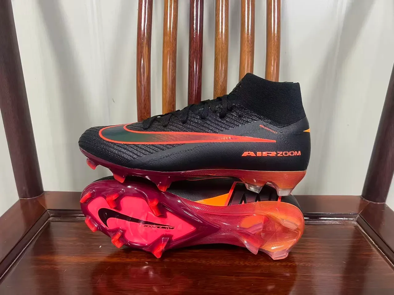 Nike Mercurial Air Zoom Black Orange Green Firm-Ground Soccer Shoes 7