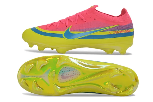 Nike Mercurial Pink Yellow Low-Cut Knit Upper Translucent Neon Soleplate Firm-Ground Soccer Shoes 5