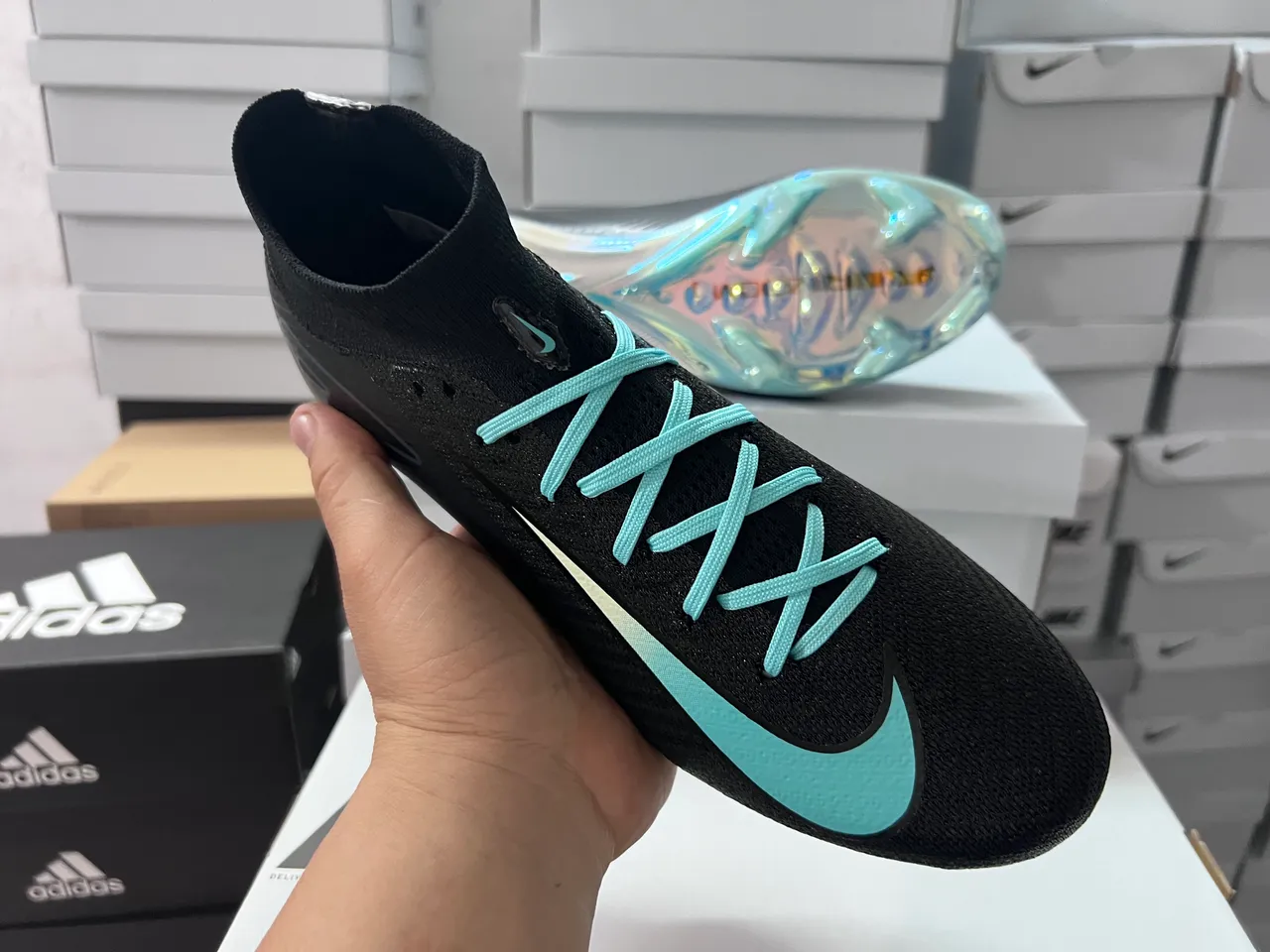 Nike Mercurial Superfly Black Turquoise Iridescent Firm-Ground Soccer Shoes 4
