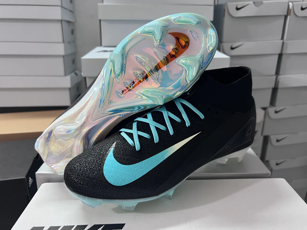 Nike Mercurial Superfly Black Turquoise Iridescent Firm-Ground Soccer Shoes 10