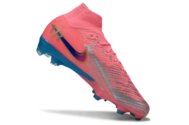 Nike Mercurial Superfly Zapatos de fútbol rosa y azul con cuello alto tipo calcetín para superficie firme 3