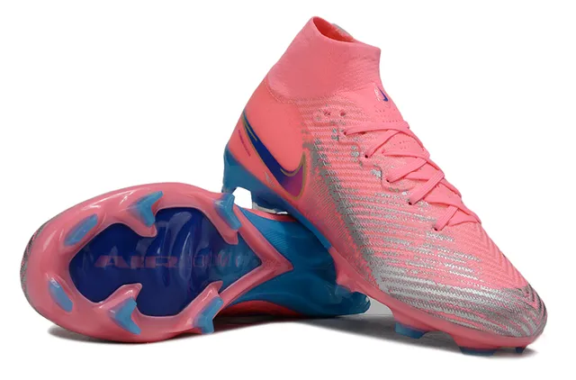 Nike Mercurial Superfly Zapatos de fútbol rosa y azul con cuello alto tipo calcetín para superficie firme 5