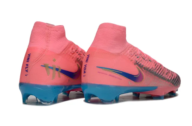 Nike Mercurial Superfly Zapatos de fútbol rosa y azul con cuello alto tipo calcetín para superficie firme 6