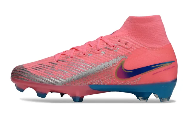 Nike Mercurial Superfly Zapatos de fútbol rosa y azul con cuello alto tipo calcetín para superficie firme 7