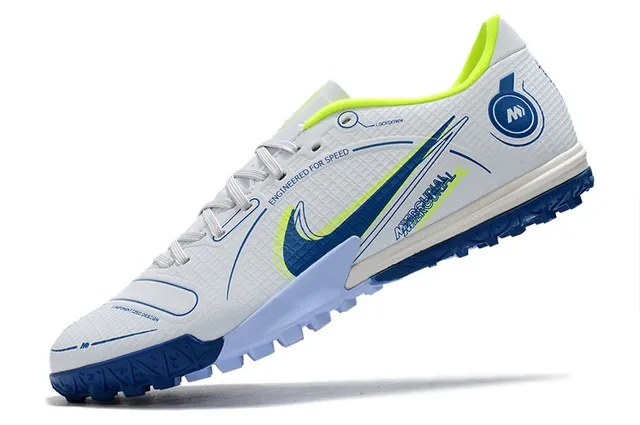 Nike Mercurial Turf branco azul neon lime Turf sapatos de futebol 3