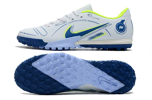 Nike Mercurial Turf branco azul neon lime Turf sapatos de futebol 6