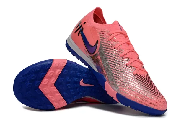 Nike Mercurial Vapor Upper Knit Rosa Azul Tiras Refletoras Prateadas Sapatos de Futebol Turf 2