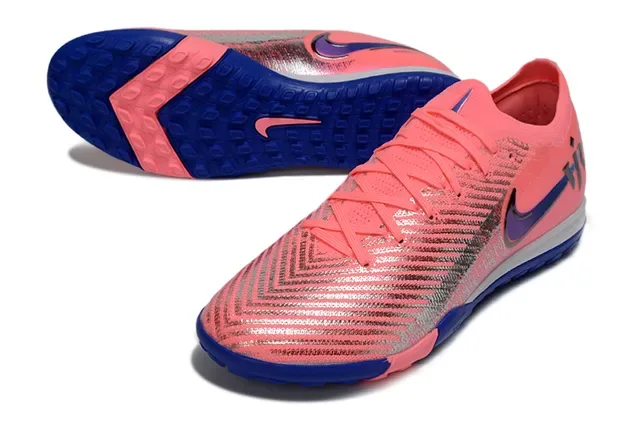 Nike Mercurial Vapor Upper Knit Rosa Azul Tiras Refletoras Prateadas Sapatos de Futebol Turf 3