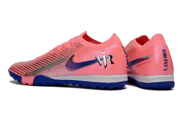 Nike Mercurial Vapor Upper Knit Rosa Azul Tiras Refletoras Prateadas Sapatos de Futebol Turf 4