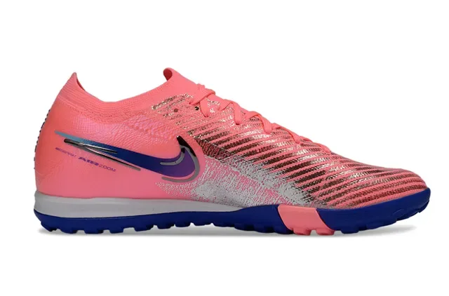Nike Mercurial Vapor Upper Knit Rosa Azul Tiras Refletoras Prateadas Sapatos de Futebol Turf 5