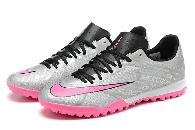 Nike Mercurial Vapor Silver Pink Chaussures de football turf à coupe basse avec upper synthétique et impression graphique répétée 8