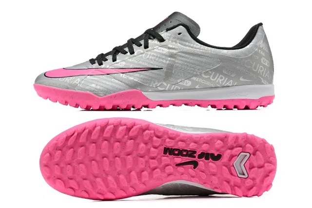Nike Mercurial Vapor Silver Pink Chaussures de football turf à coupe basse avec upper synthétique et impression graphique répétée 9