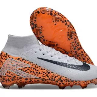 Nike حذاء كرة القدم برتقالي أسود عالي القطع كولار Flyknit نمط بقع أرضية صلبة