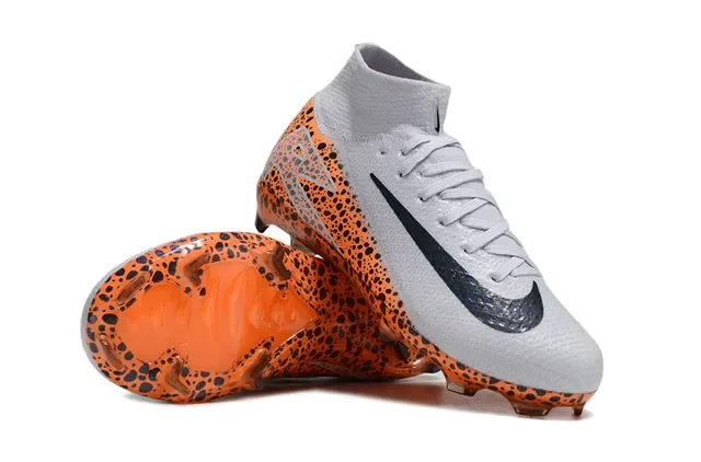 Nike Chaussures de Football Orange Noir Haut-Coupé Col Flyknit Motif Tacheté Terrain Ferme 2
