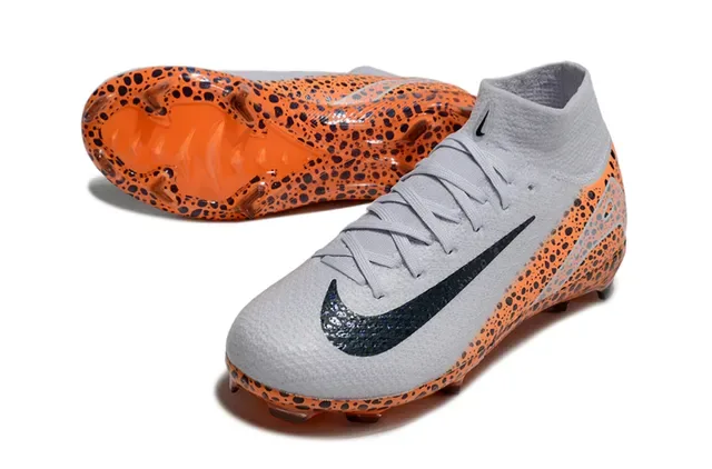 Nike Chaussures de Football Orange Noir Haut-Coupé Col Flyknit Motif Tacheté Terrain Ferme 3