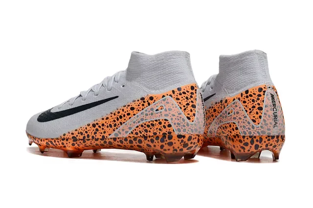 Nike Chaussures de Football Orange Noir Haut-Coupé Col Flyknit Motif Tacheté Terrain Ferme 4