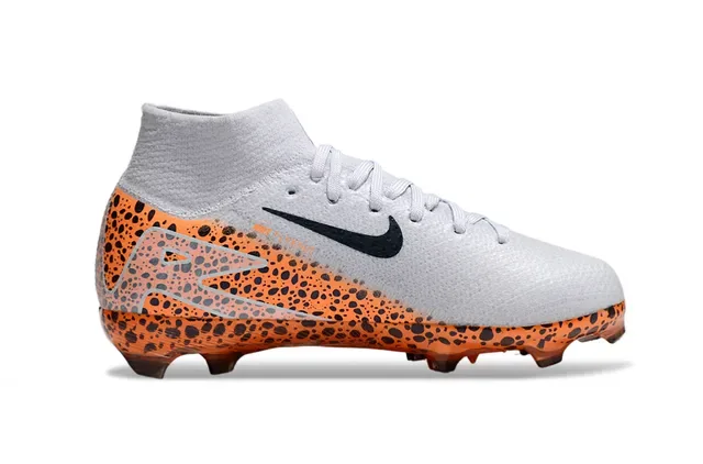 Nike Chaussures de Football Orange Noir Haut-Coupé Col Flyknit Motif Tacheté Terrain Ferme 5