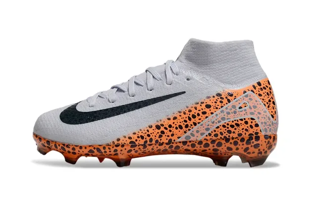 Nike Chaussures de Football Orange Noir Haut-Coupé Col Flyknit Motif Tacheté Terrain Ferme 6