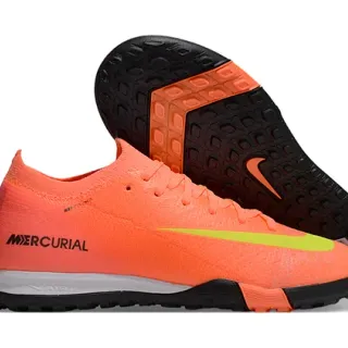 Nike Orange Green Low-Cut Knit Upper Neon Lime Swoosh Accent Indoor Soccer Shoes