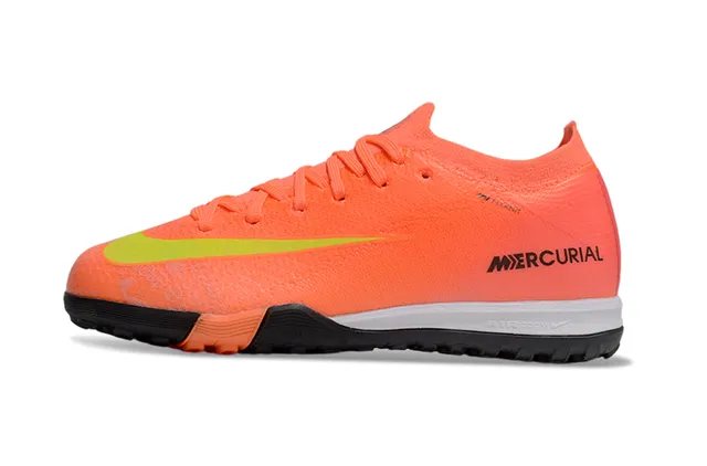Nike أحذية كرة القدم الداخلية منخفضة القطع بقماش محبوك برتقالي وأخضر مع لمسة سووش نيون لايم 6