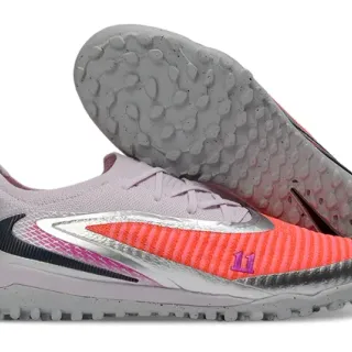 Nike नारंगी गुलाबी बुनाई ऊपरी प्रतिबिंबित चांदी स्वॉश टर्फ फुटबॉल जूते