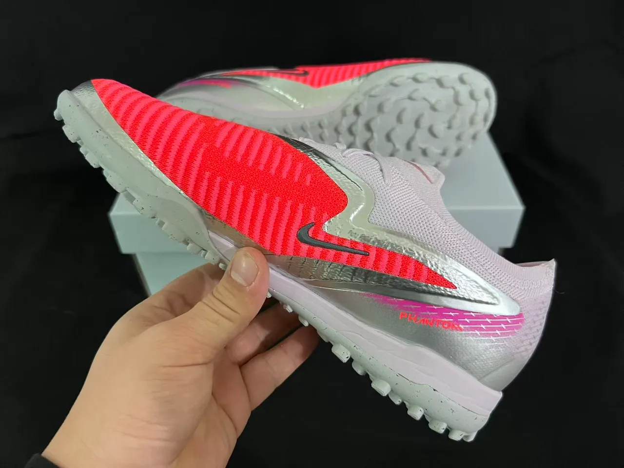 Nike Orange Rose Tricot Supérieur Réfléchissant Argent Swoosh Gazon Football Chaussures 11