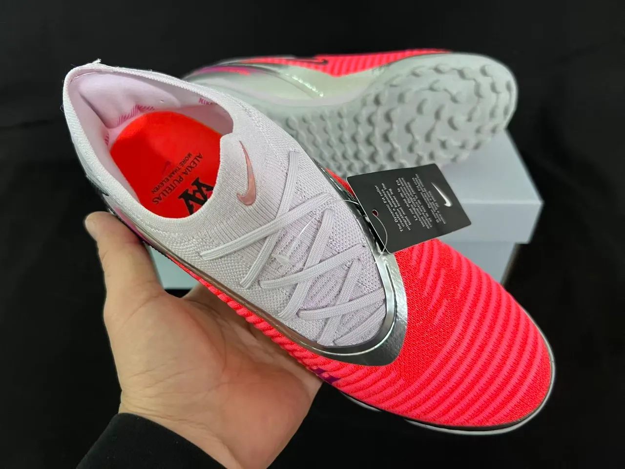 Nike Orange Rose Tricot Supérieur Réfléchissant Argent Swoosh Gazon Football Chaussures 12