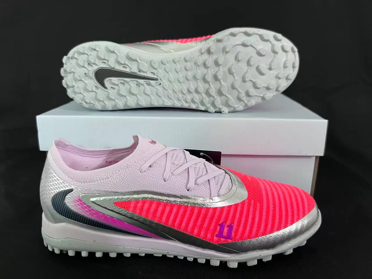Nike Orange Rose Tricot Supérieur Réfléchissant Argent Swoosh Gazon Football Chaussures 14