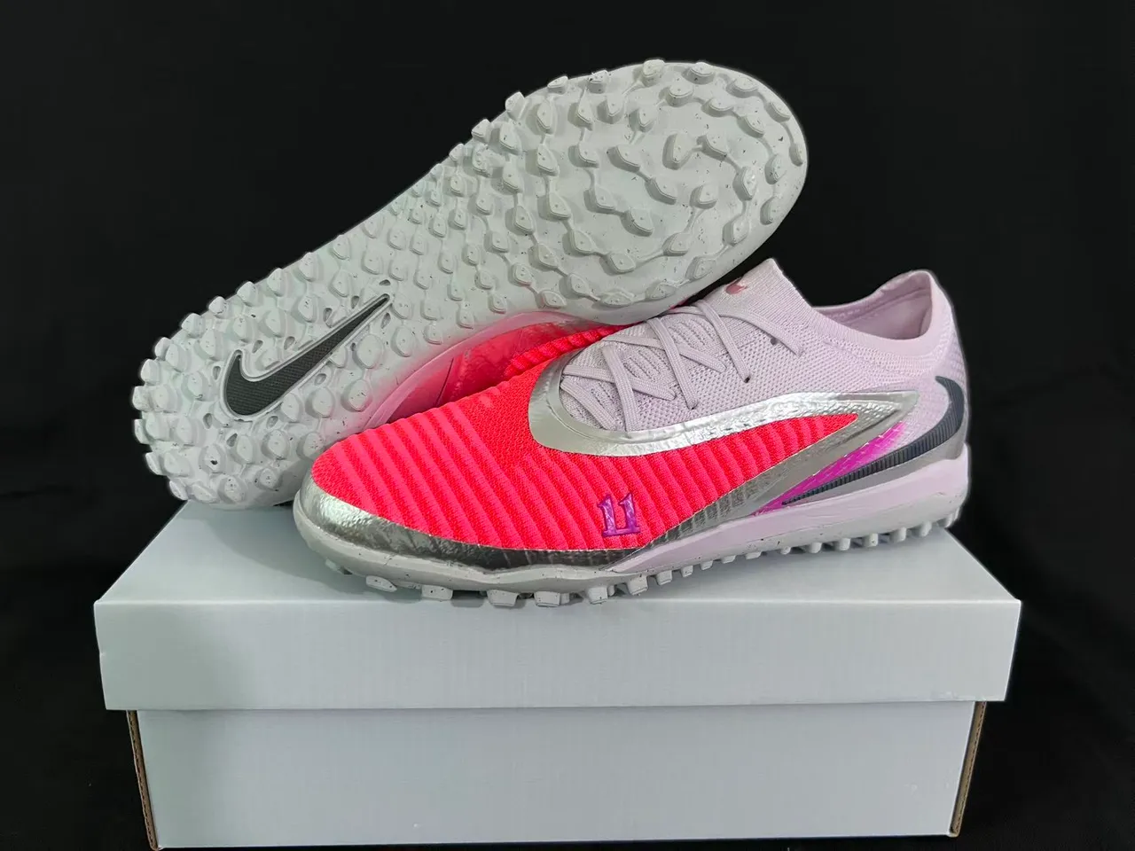 Nike Orange Rose Tricot Supérieur Réfléchissant Argent Swoosh Gazon Football Chaussures 15