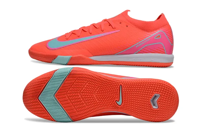 Nike Tênis de Futebol Indoor Laranja e Rosa com Upper de Malha e Overlays Sintéticos 6
