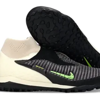 Nike Phantom GT Beige Black Zapatos de Fútbol Turf con ajuste de calcetín, upper en tejido y recubrimiento sintético