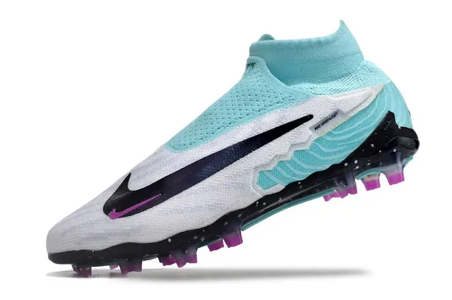 Nike Phantom GT Blue Purple Sock-Fit Knit Upper Asymmetrical Lacingless Design Firm-Ground Soccer Shoes 3