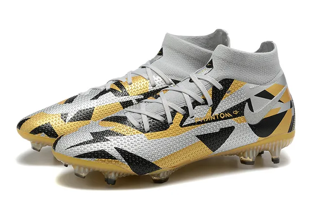 Nike Phantom GT Gold Black High-Cut Sock-Fit Collar Firm-Ground Soccer Shoes 8