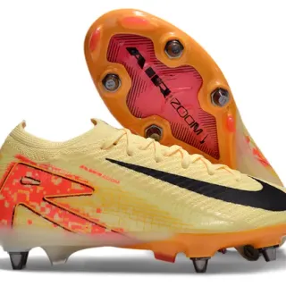 Nike Phantom GT Yellow Orange Knit Upper Pixelated Graphic Overlay Firm-Ground Soccer Shoes