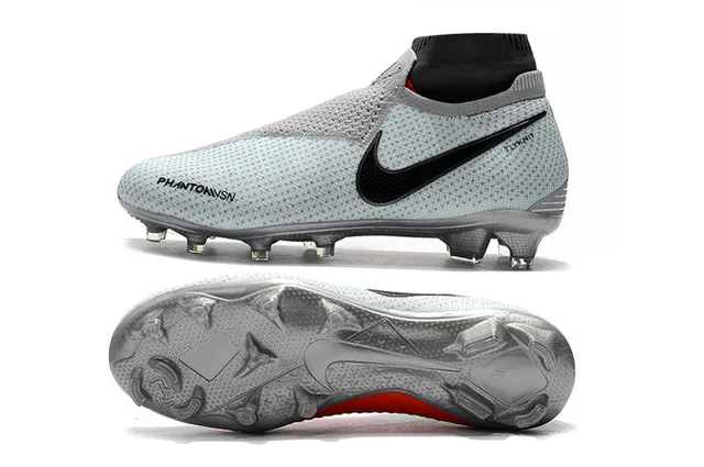 Nike Phantom VSN رمادي أسود كولار سوك فيت مثقب فلايك نيت علوي أحذية كرة القدم للأرض الصلبة 2