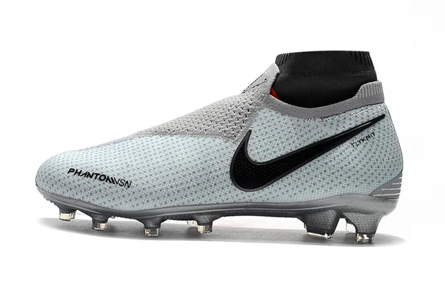 Nike Phantom VSN رمادي أسود كولار سوك فيت مثقب فلايك نيت علوي أحذية كرة القدم للأرض الصلبة 5