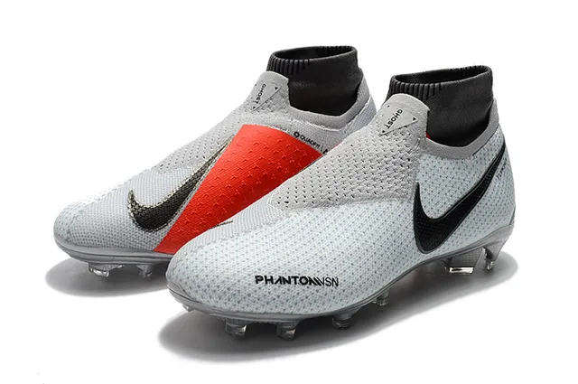 Nike Phantom VSN رمادي أسود كولار سوك فيت مثقب فلايك نيت علوي أحذية كرة القدم للأرض الصلبة 6
