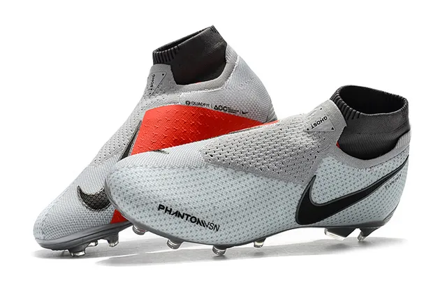 Nike Phantom VSN رمادي أسود كولار سوك فيت مثقب فلايك نيت علوي أحذية كرة القدم للأرض الصلبة 7