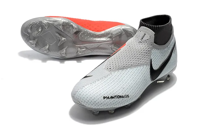 Nike Phantom VSN رمادي أسود كولار سوك فيت مثقب فلايك نيت علوي أحذية كرة القدم للأرض الصلبة 8