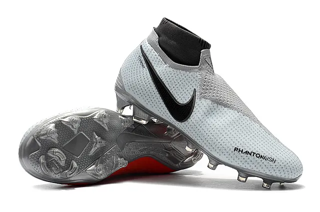 Nike Phantom VSN رمادي أسود كولار سوك فيت مثقب فلايك نيت علوي أحذية كرة القدم للأرض الصلبة 9