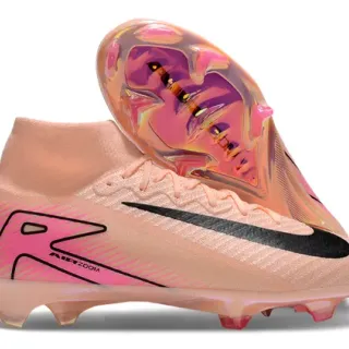 Nike Pink Beige High-Cut Sock-Fit Collar Iridescent Translucent Soleplate Firm-Ground Soccer Shoes