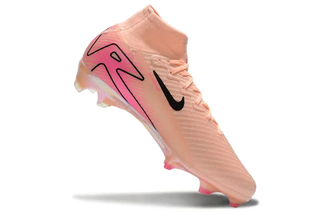 Nike Pink Beige High-Cut Sock-Fit Collar Iridescent Translucent Soleplate Firm-Ground Soccer Shoes 2